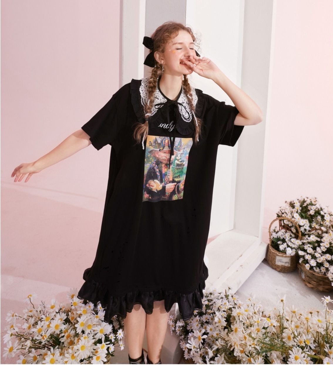 ELF SACK エルフサック☆レース 付け襟 フリル Tシャツ ワンピ (ELF ELF SACK エルフサック☆レース 付け襟 フリル Tシャツ ワンピ (ELF