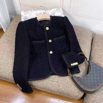 韓国 ジャケット フレンチツイード ツイード ゴールドボタン ...
