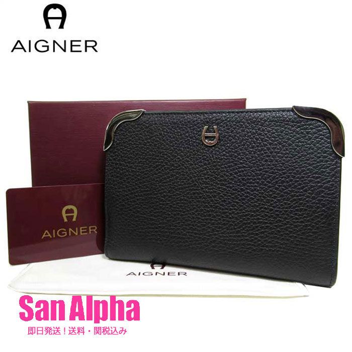 【国内即送】AIGNER 152880-007 レザー×メタル 二つ折り 財布