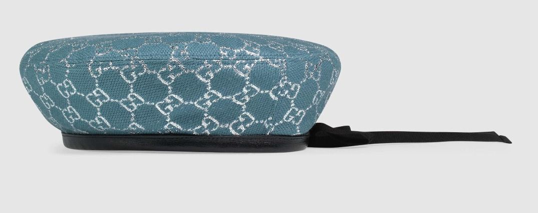 NiziU マヤ着用♪グッチ◇ ブルー ラメ ベレー帽 GG柄 リボン (GUCCI NiziU マヤ着用♪グッチ◇ ブルー ラメ ベレー帽 GG柄 リボン (GUCCI