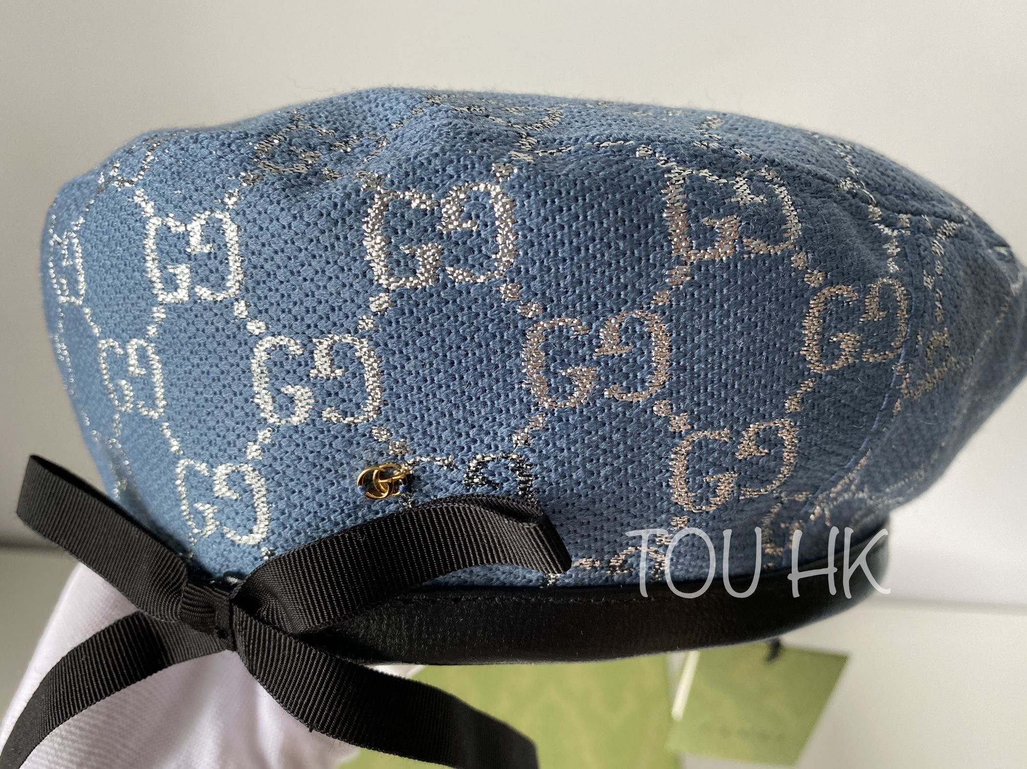 NiziU マヤ着用♪グッチ◇ ブルー ラメ ベレー帽 GG柄 リボン (GUCCI NiziU マヤ着用♪グッチ◇ ブルー ラメ ベレー帽 GG柄 リボン (GUCCI
