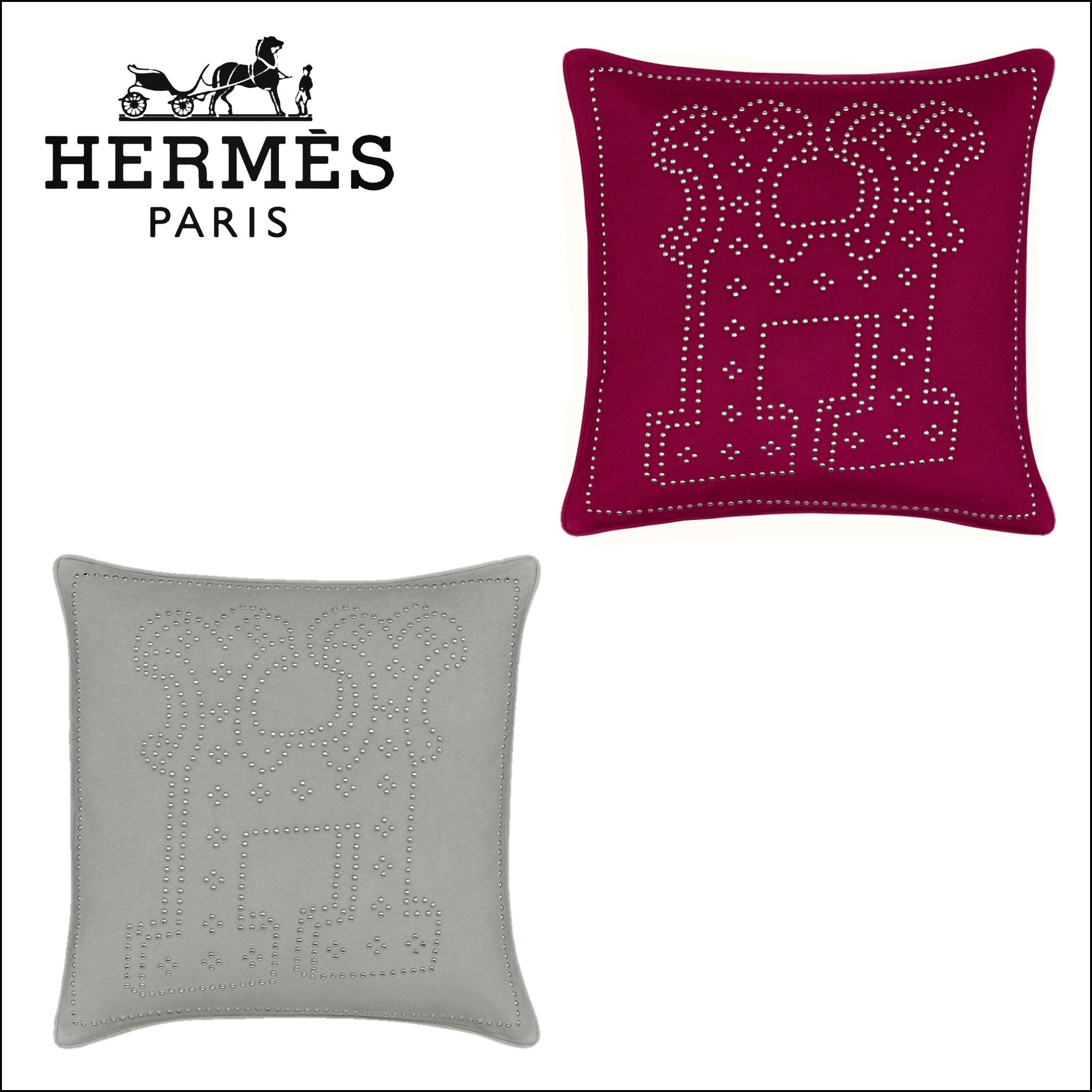 HERMES クッション カシミア ロゴ レッド グレー エルメス 赤 (HERMES HERMES クッション カシミア ロゴ レッド グレー エルメス 赤 (HERMES