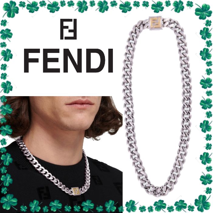 ☆FENDI☆パラジウム ゴールドカラー ネックレス FFモチーフ (FENDI ☆FENDI☆パラジウム ゴールドカラー ネックレス FFモチーフ (FENDI