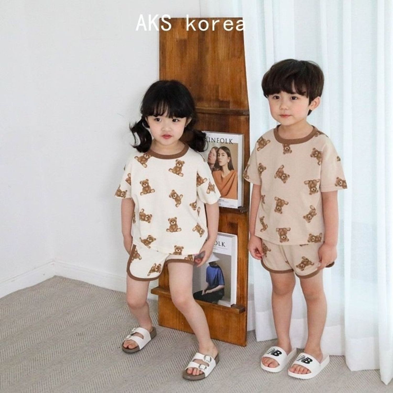くまちゃんセットアップ パジャマ 韓国子供服 ベビーパジャマ ルームウェア スリーパー Buyma