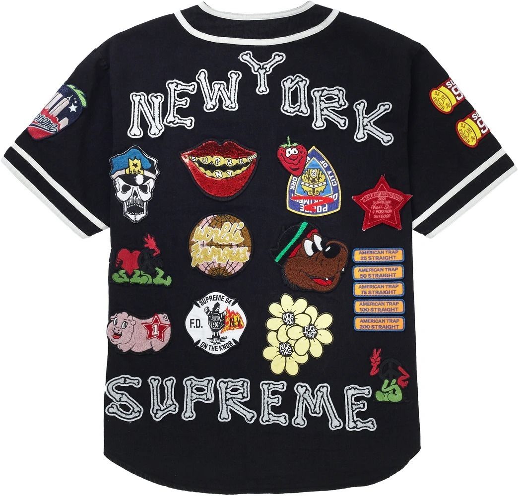 パーカー・フーディ Supreme Patches Denim Baseball Jersey SS 21 WEEK 10 2021 Supreme Patches Denim Baseball Jersey SS 21 WEEK 10 2021