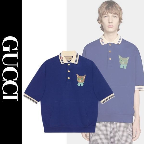 グッチ 直営店買付 キャット ジャージースウェットポロシャツ (GUCCI