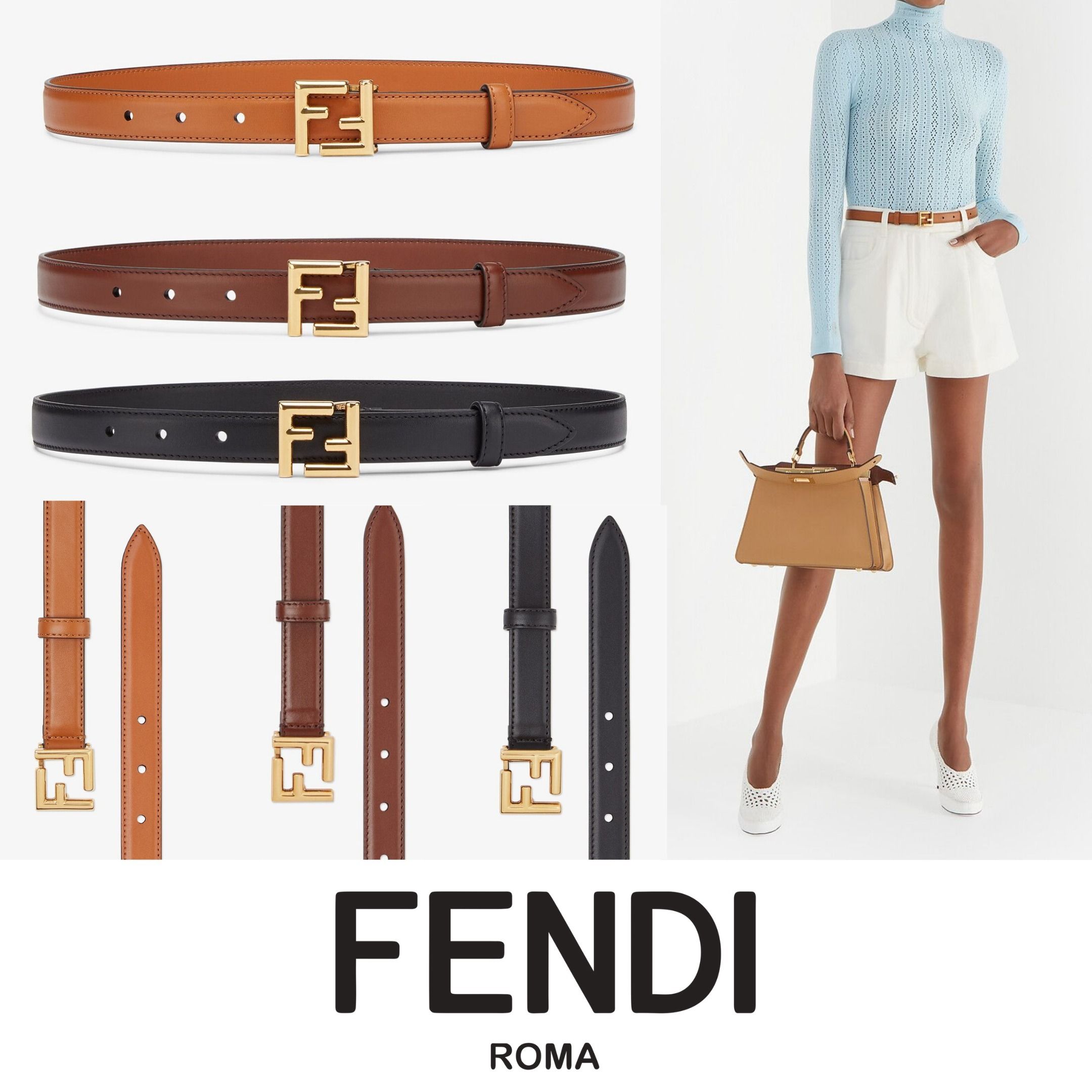 FENDI【入手困難】必須☆お洒落上級者☆幅2cm FFロゴベルト 全色 FENDI【入手困難】必須☆お洒落上級者☆幅2cm FFロゴベルト 全色