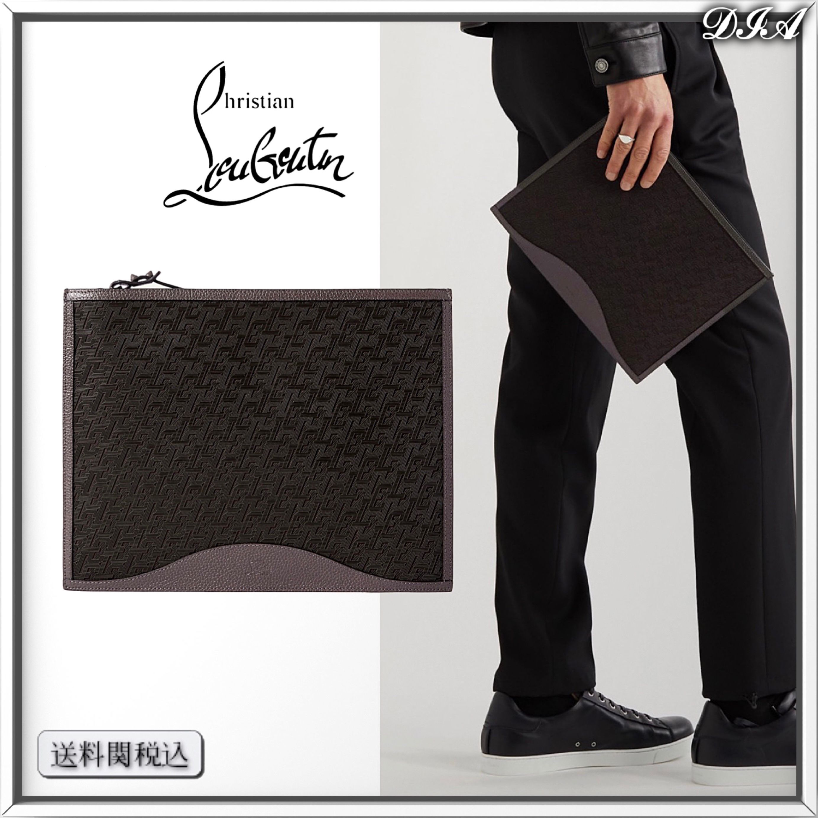 Christian Louboutin ロゴ ジャカード キャンバス&レザー ポーチ