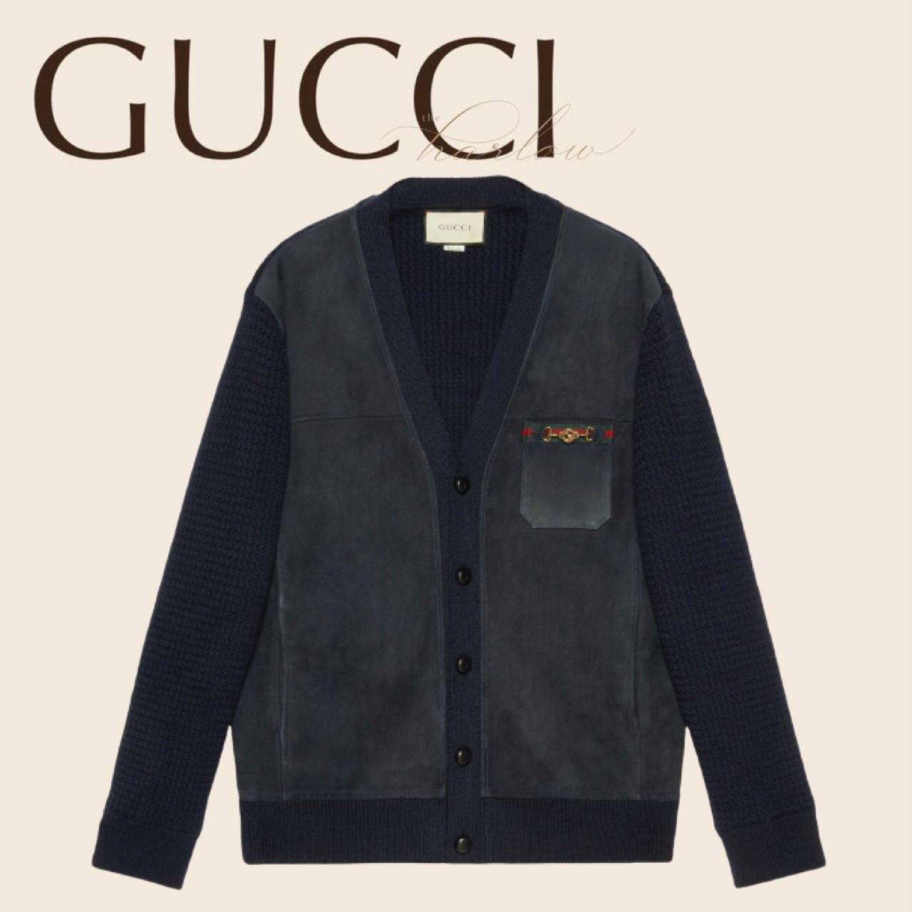 GUCCI カーディガン ウール シルク GG ロゴ ボタン 男 新 プレタ