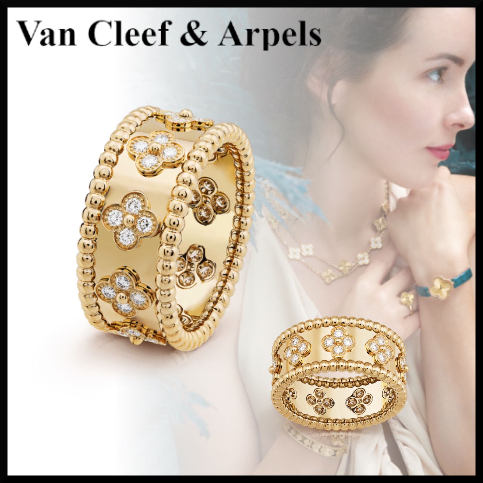 最高級 Cleef Van &Arpels*** YG SM リング クローバー ペルレ 指輪・リング Van Cleef&Arpels】ペルレ クローバー リング ミディアム (Van Cleef