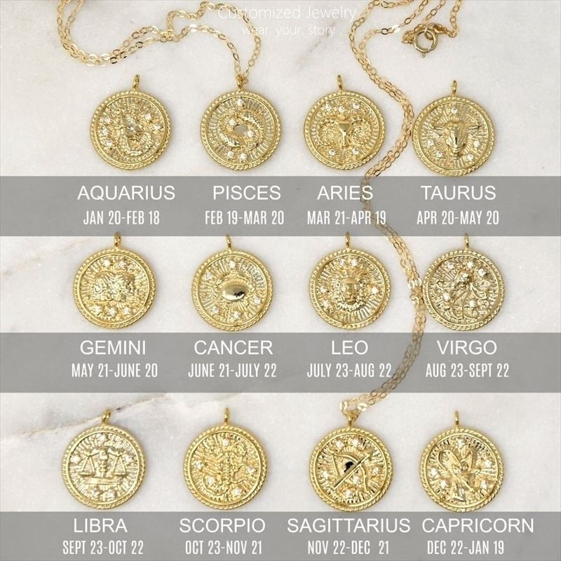 ☆選べる星座☆ Zodiac きらきらCZ メダリオン ネックレス GOLD