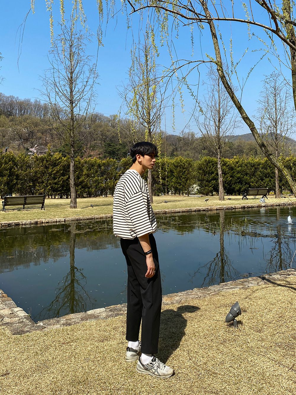 Tシャツ・カットソー ASCLO Marine Stripe Three Quarter sleeve T Shirt (3color) ASCLO Marine Stripe Three Quarter sleeve T Shirt (3color