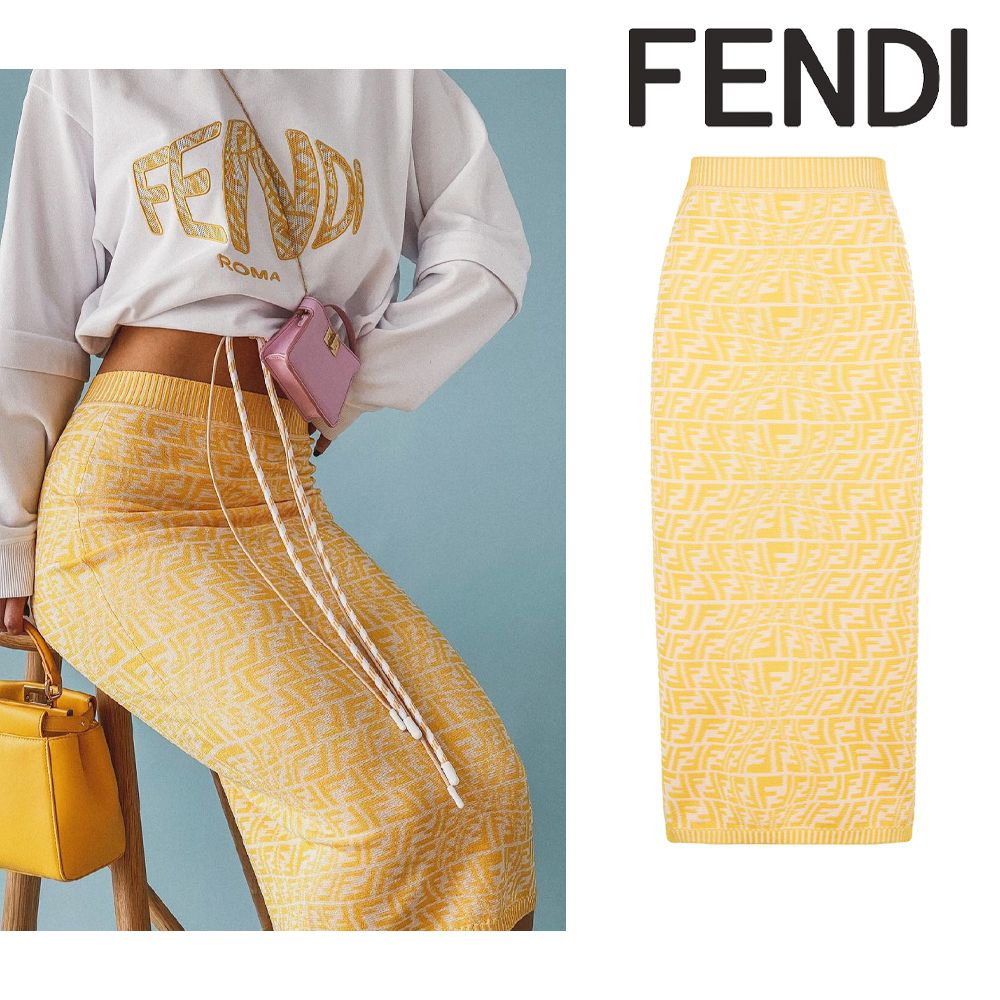 FENDI】FF フィッシュアイ☆ニット ペンシルスカート Yellow (FENDI (激安通販サイト) fendi ffペンシルスカート ロングスカート