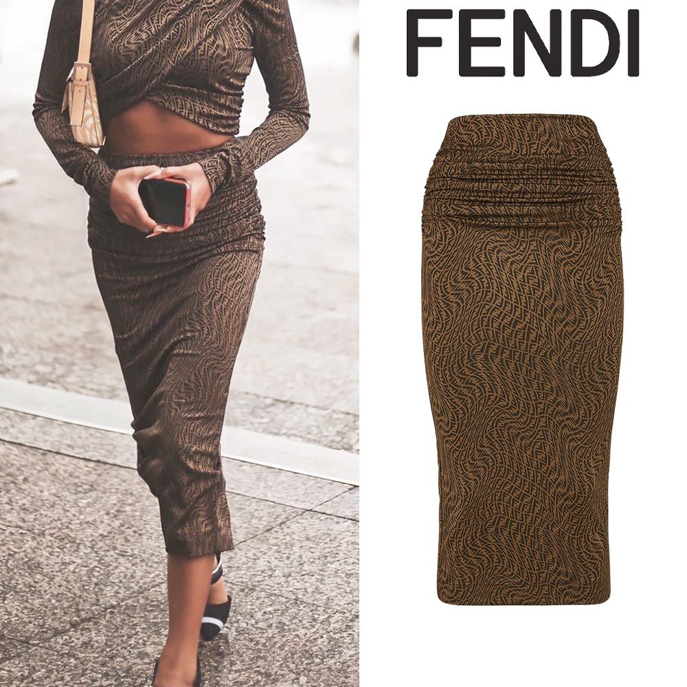 FENDI】FF ヴァーティゴ☆ドレープ ペンシルスカート Brown (FENDI (激安通販サイト) fendi ffペンシルスカート ロングスカート