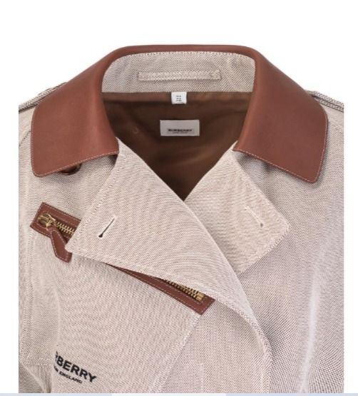 Burberry ♪ レザートリム コットンキャンバス トレンチコート ...