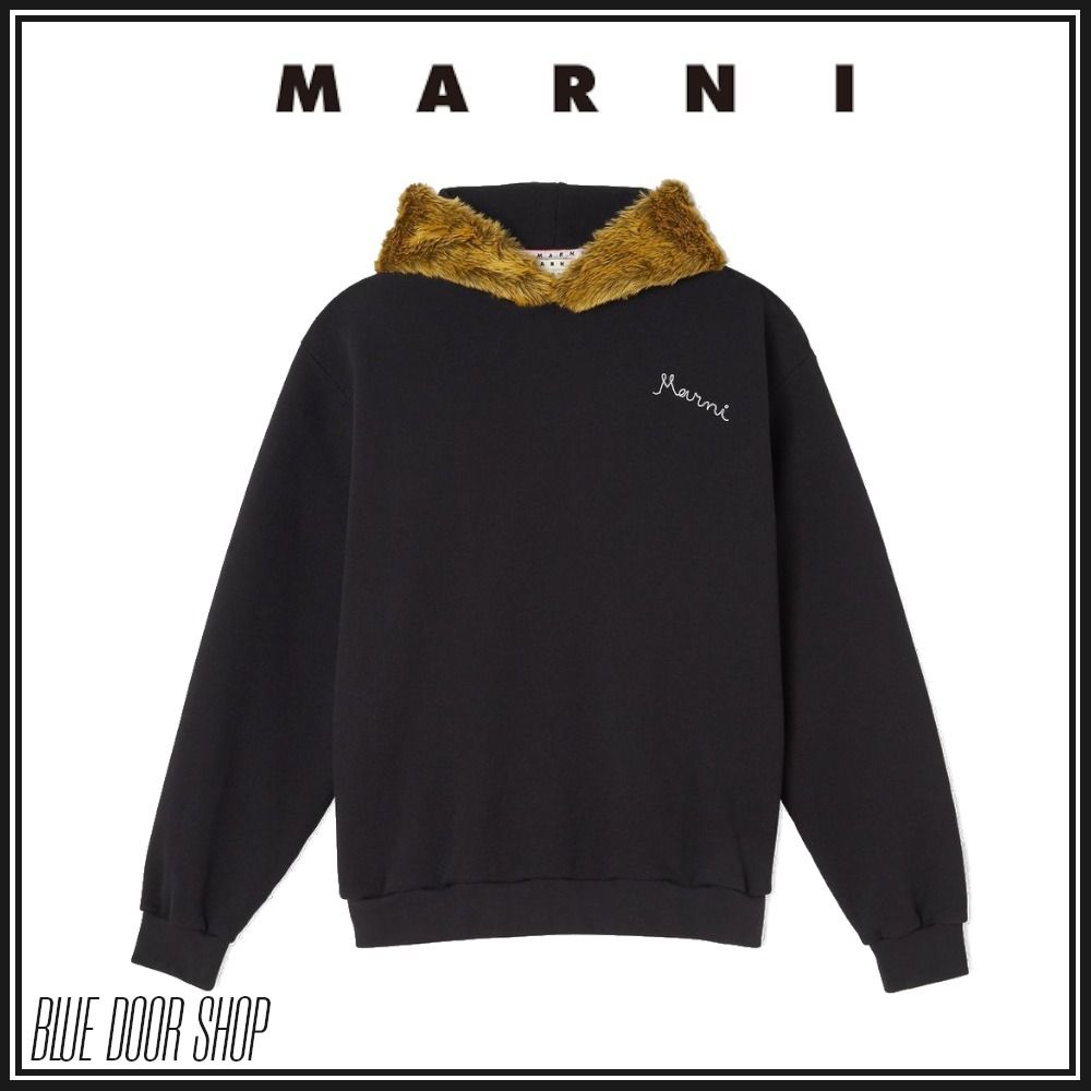 新作入荷!【Marni】 ロゴ パーカー フェイクファー コットン 黒 新作入荷!【Marni】 ロゴ パーカー フェイクファー コットン 黒