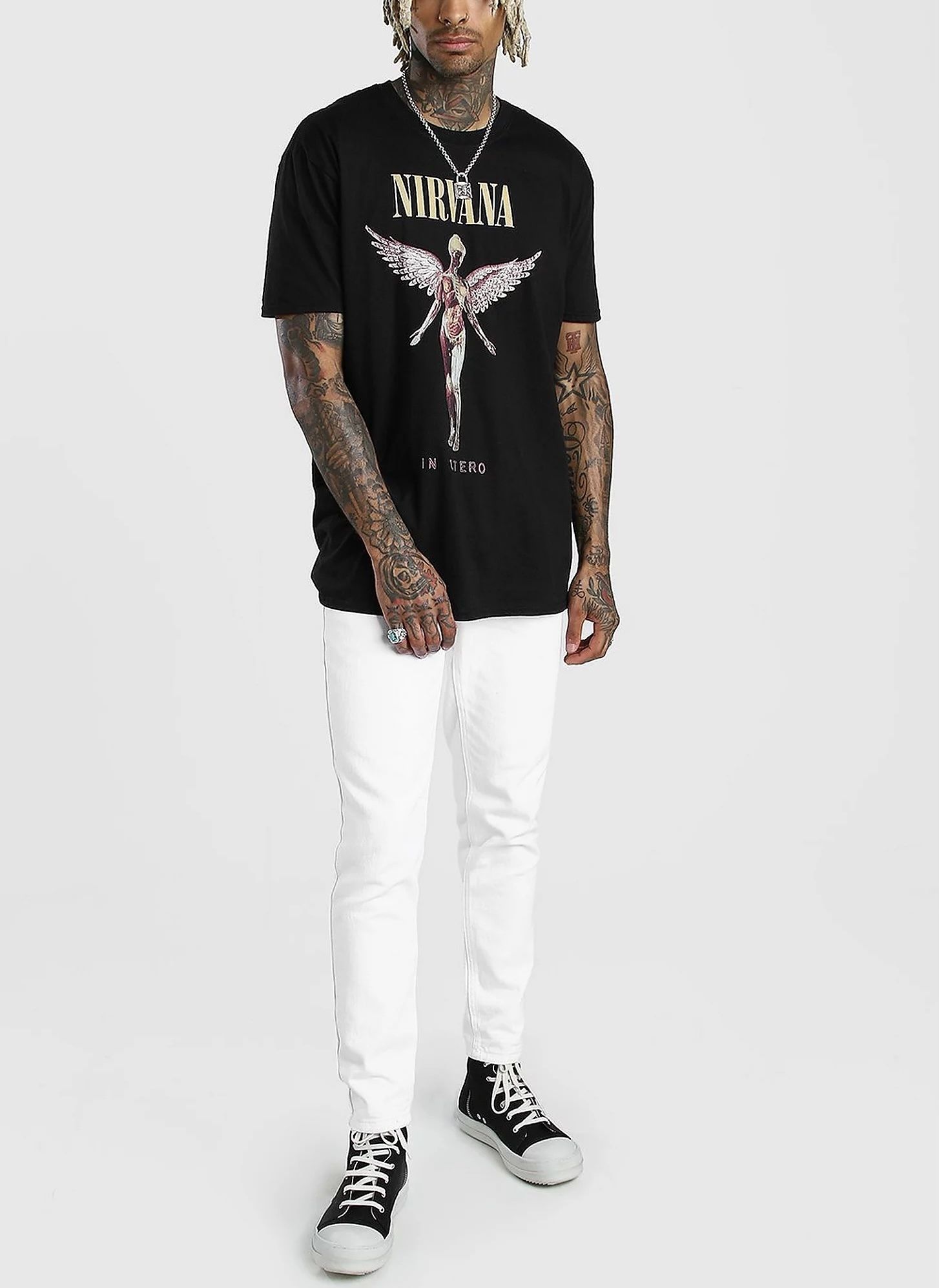 ★boohoo★ オーバー ニルヴァーナ フェイス ライセンスTシャツ boohoo NIRVANA ニルヴァーナ ライセンス Tシャツ BLACK (boohoo