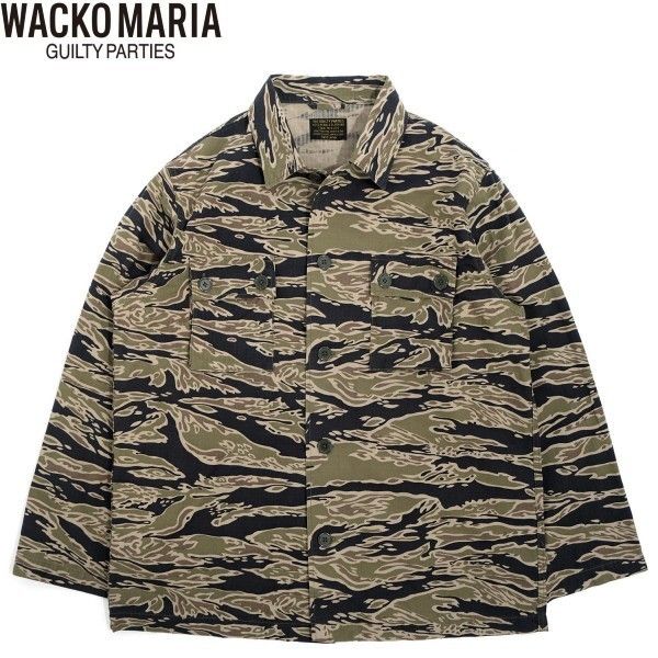 ワコマリア ミリタリーシャツ タイガーカモフラ柄 グリーン (WACKO