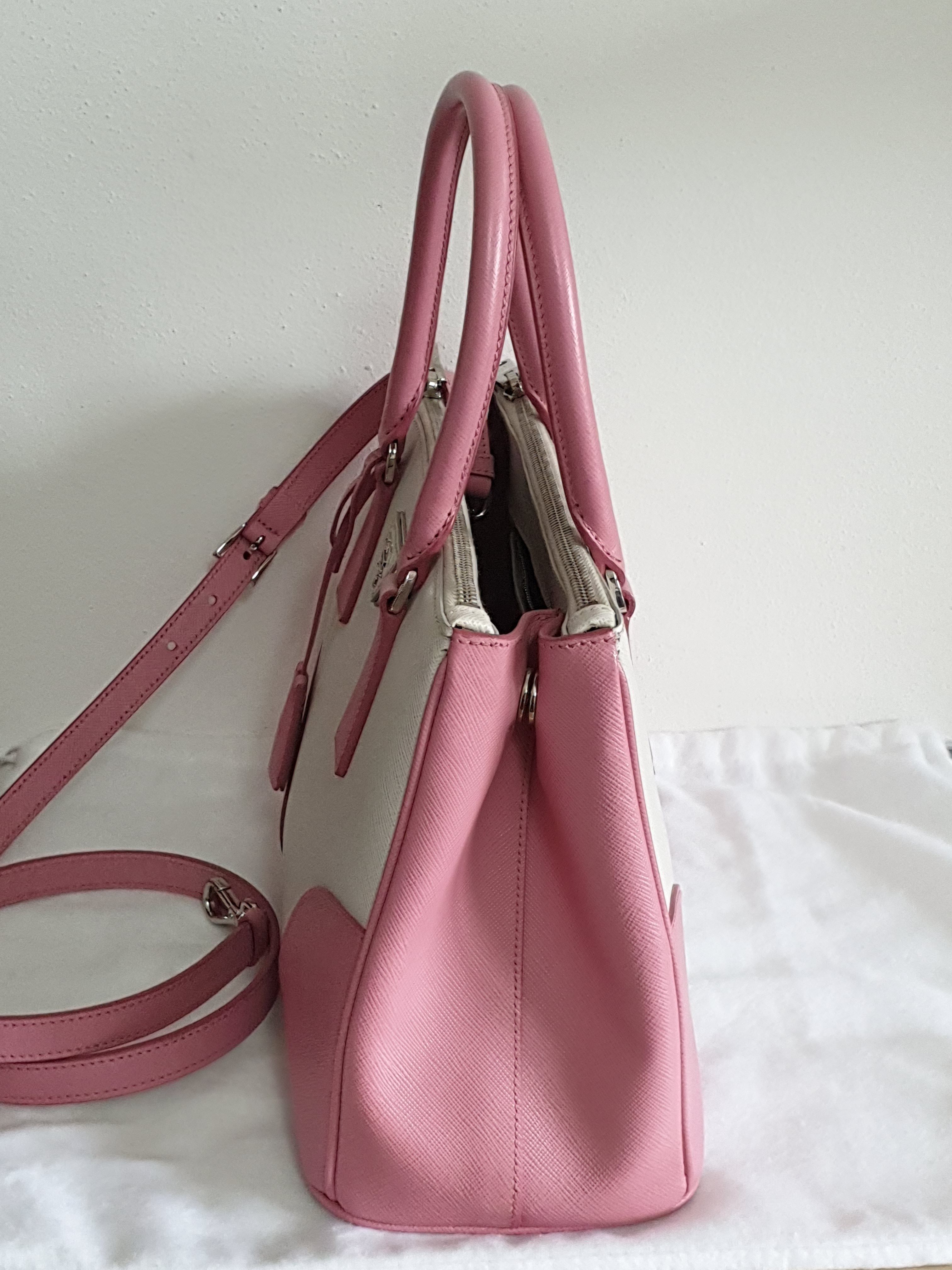 PRADAガレリアハンドバッグ2WAY☆Wファスナー☆白×ピンク (PRADA ...