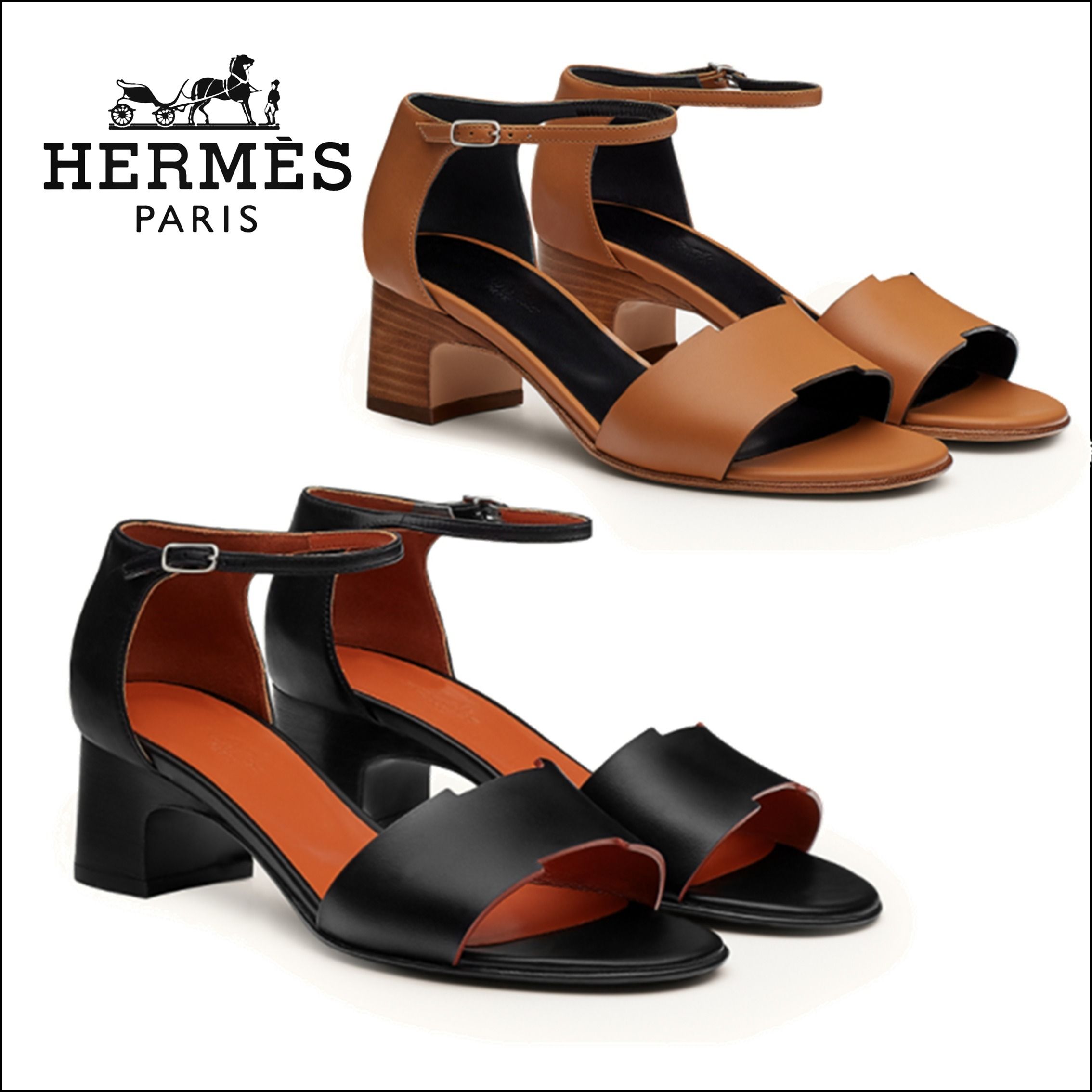 HERMES エルメス サンダル ストラップ ヒール ブラック ブラウン HERMES エルメス サンダル ストラップ ヒール ブラック ブラウン