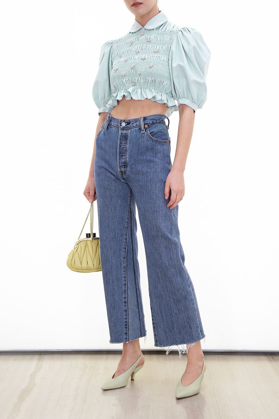 MIUMIU】クロップドシルクブラウス 半袖 オープンバック (MiuMiu MIUMIU】クロップドシルクブラウス 半袖 オープンバック (MiuMiu