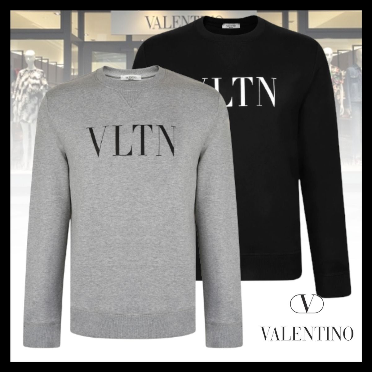 VALENTINO VLTNプリントクルーネックスウェットシャツ (VALENTINO クリアランスショップ ヴァレンティノ Vロゴ クルーネックスウェット トレーナー VLTN スウェット