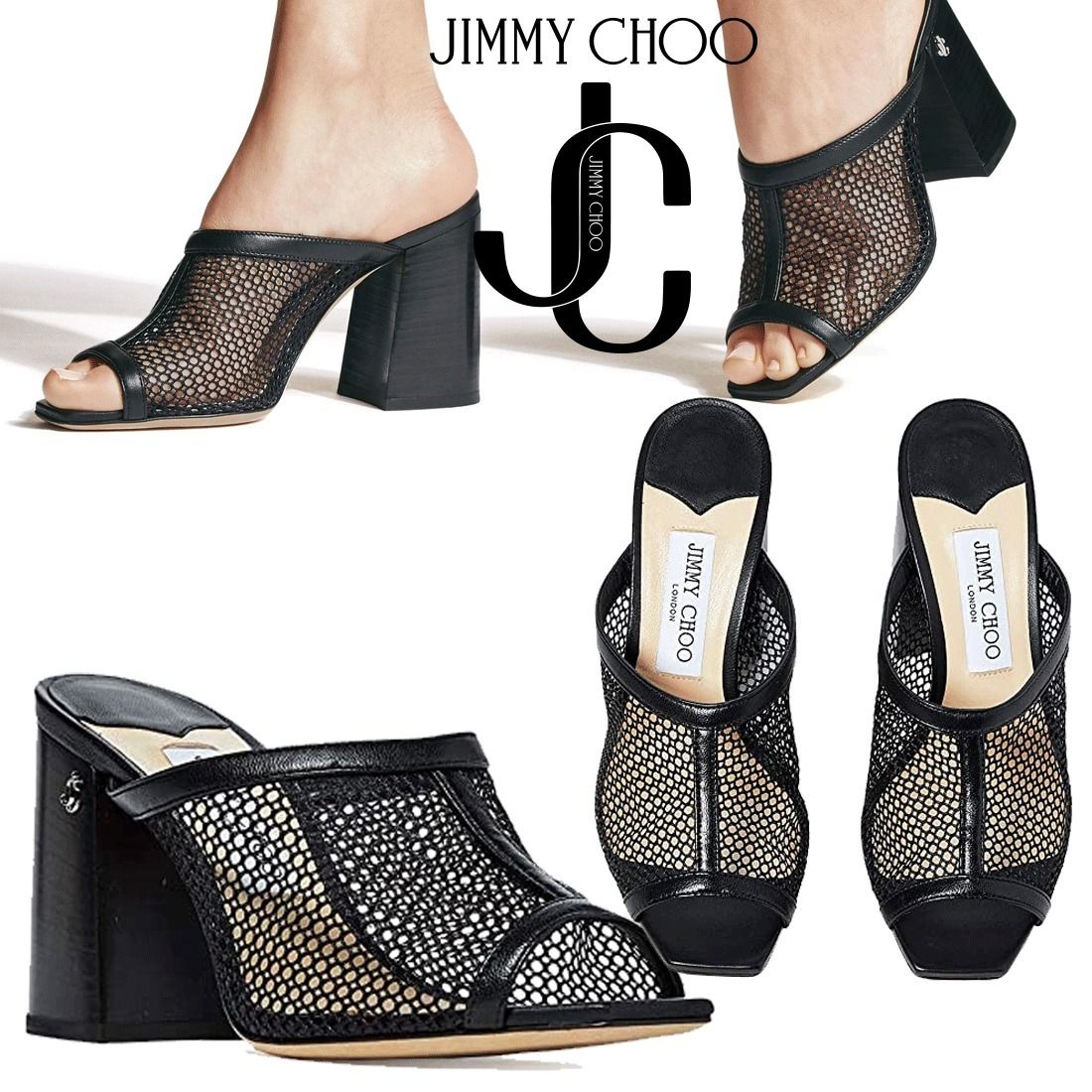 【◎SALE◎】Jimmy Choo◆Joud 85 レザートリムメッシュミュール 【◎SALE◎】Jimmy Choo◆Joud 85 レザートリムメッシュミュール