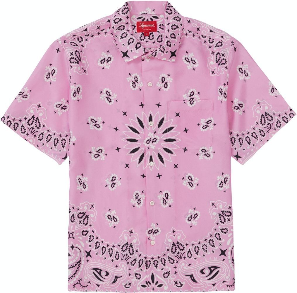 supreme バンダナ　シルクシャツ　ピンク　s