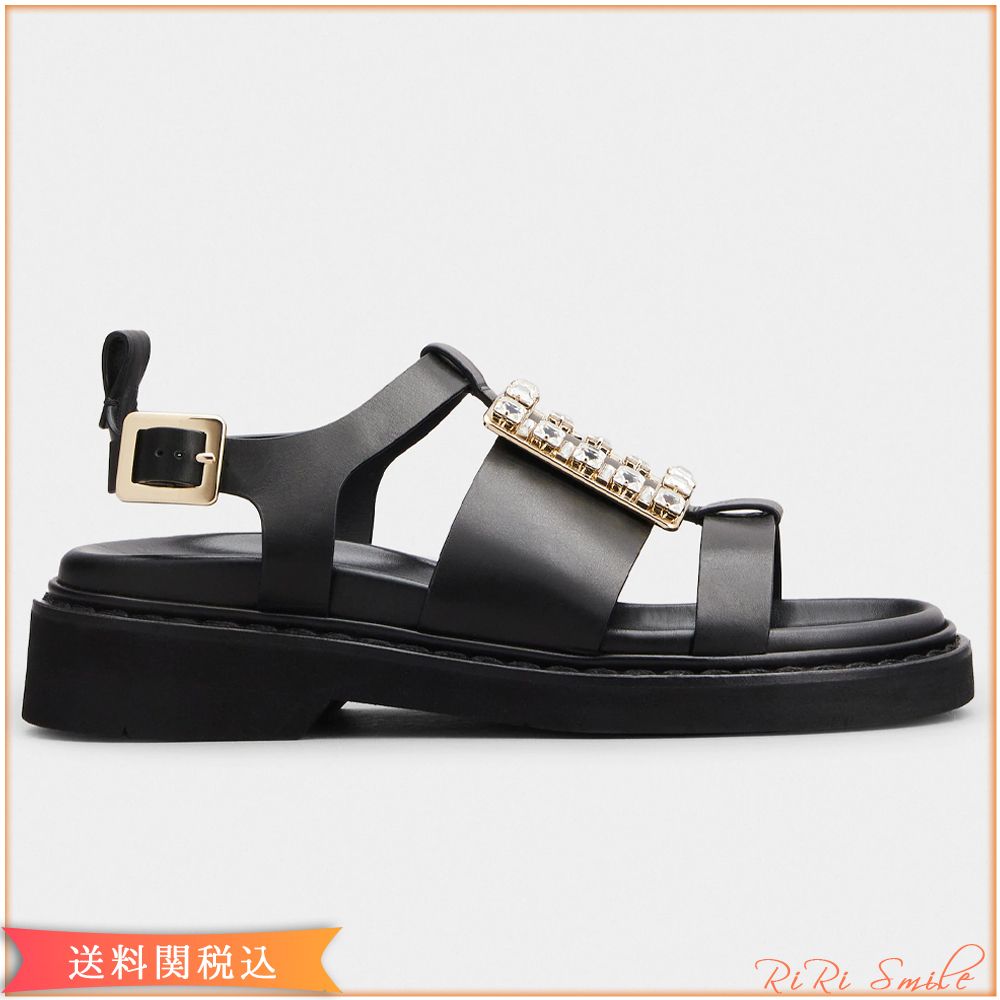 ROGER VIVIER VIV RANGERS ビジュー バックル レザー サンダル ROGER VIVIER VIV RANGERS ビジュー バックル レザー サンダル
