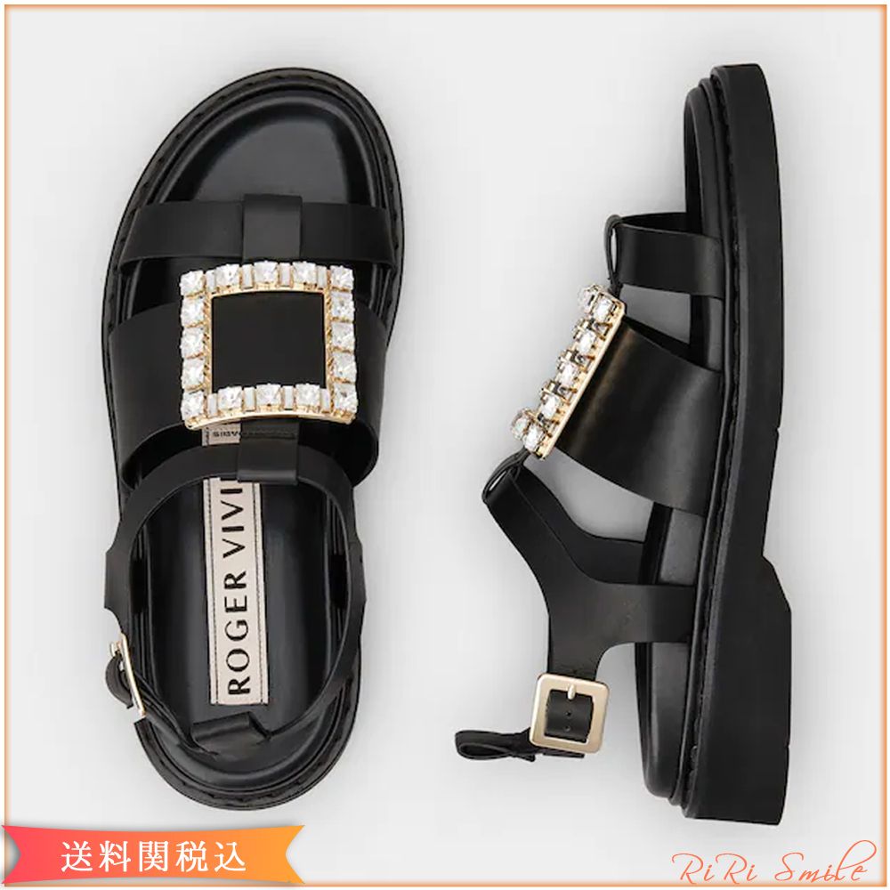 ROGER VIVIER VIV RANGERS ビジュー バックル レザー サンダル ROGER VIVIER VIV RANGERS ビジュー バックル レザー サンダル