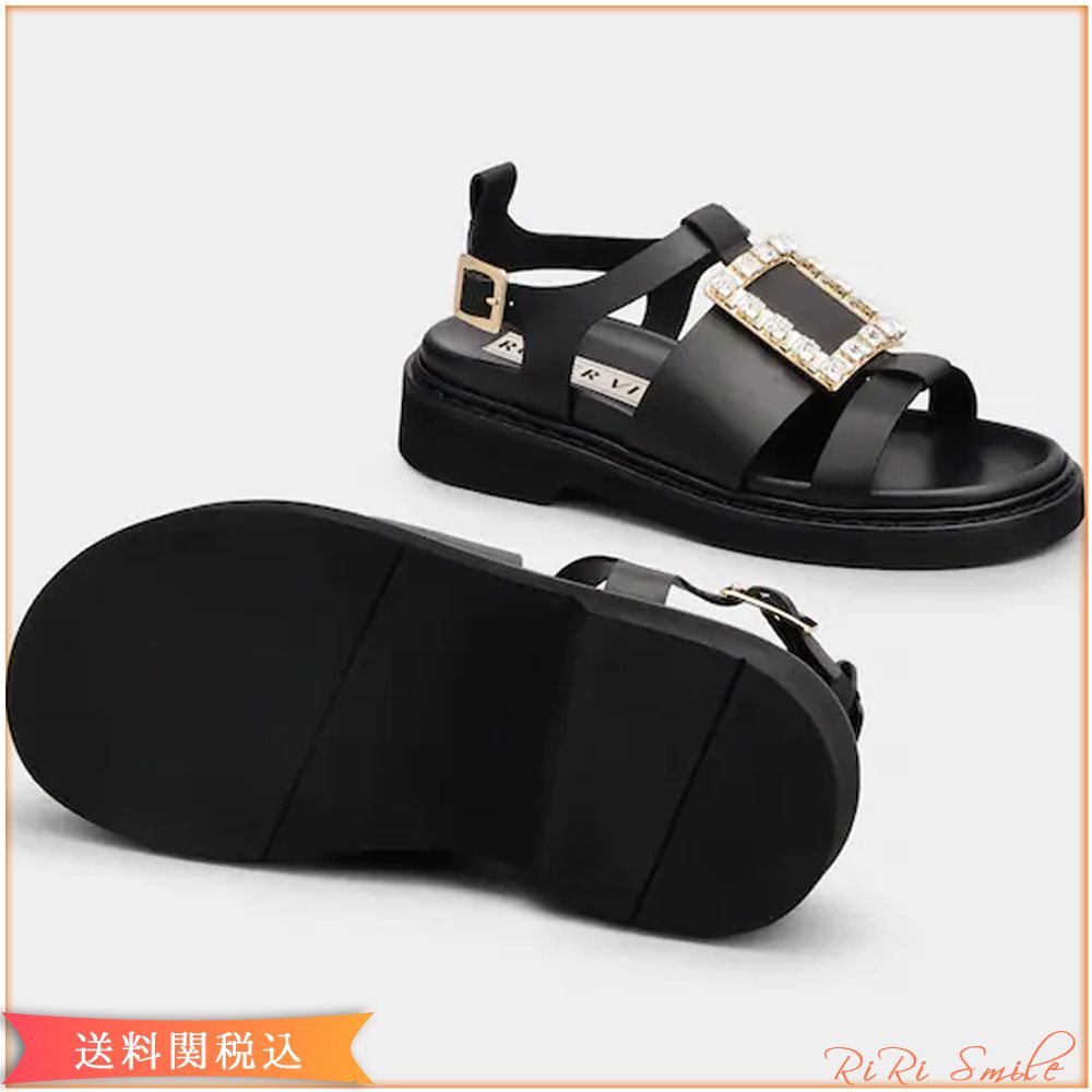 ROGER VIVIER VIV RANGERS ビジュー バックル レザー サンダル ROGER VIVIER VIV RANGERS ビジュー バックル レザー サンダル