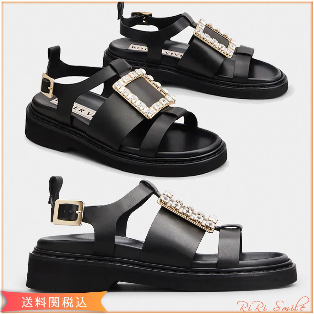 ROGER VIVIER VIV RANGERS ビジュー バックル レザー サンダル ROGER VIVIER VIV RANGERS ビジュー バックル レザー サンダル
