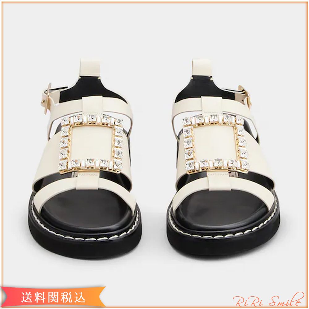 ROGER VIVIER VIV RANGERS ビジュー バックル レザー サンダル (Roger ROGER VIVIER VIV RANGERS ビジュー バックル レザー サンダル (Roger