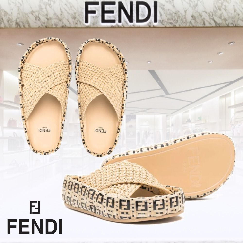 FENDI☆フェンディキッズ FFストロー クロスバンドサンダル (FENDI FENDI☆フェンディキッズ FFストロー クロスバンドサンダル (FENDI