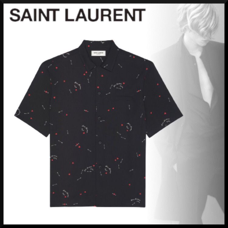 SAINT LAURENT】キューピッドプリント サメカラー 半袖 シャツ (Saint モールブティック割引 SAINT LAURENT 半袖チェックシャツ シャツ