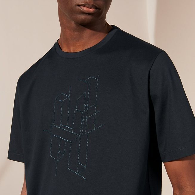 直営店 エルメス コットン H刺繍 3D半袖 ロゴ メンズ Tシャツ (HERMES 直営店 エルメス コットン H刺繍 3D半袖 ロゴ メンズ Tシャツ (HERMES