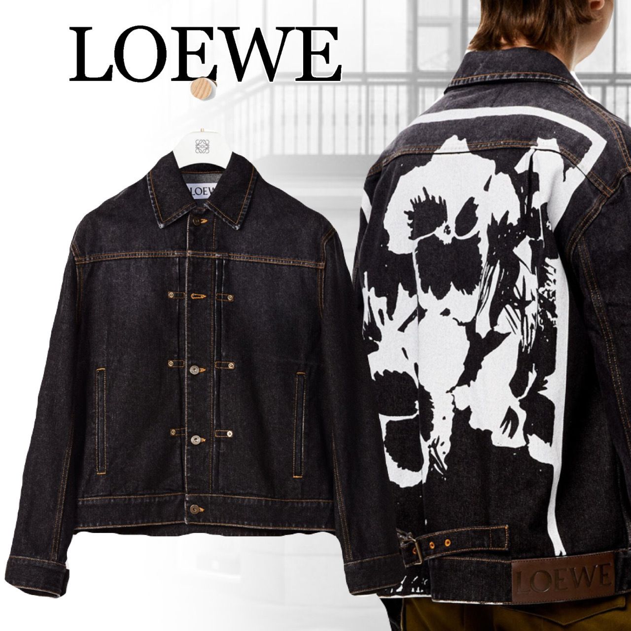 LOEWE ロエベ パンジー デニム ジャケット コットン 花柄 黒 (LOEWE LOEWE ロエベ パンジー デニム ジャケット コットン 花柄 黒 (LOEWE