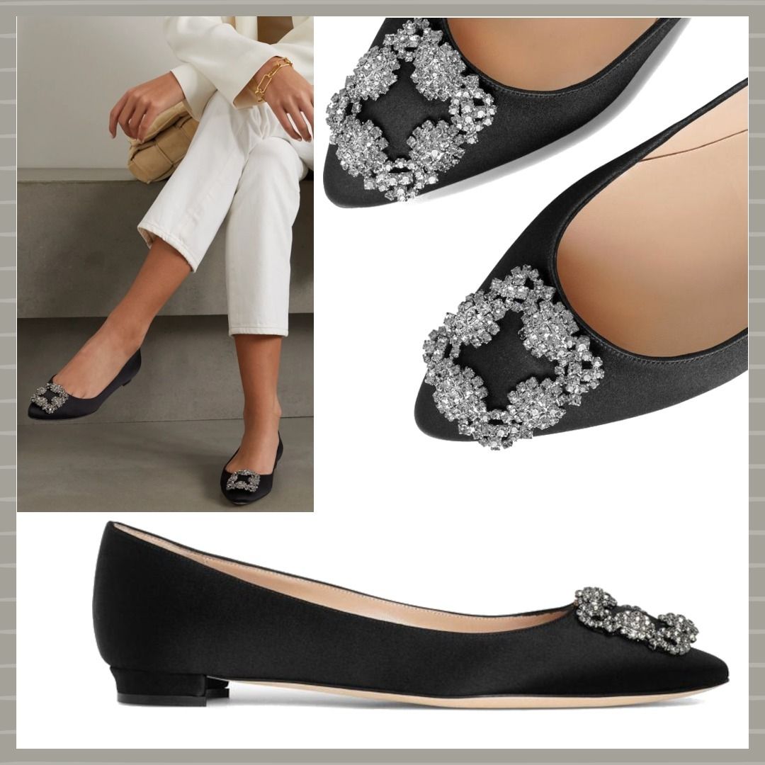 MANOLO BLAHNIK】Hangisi ハンギシ サテン バレリーナ/ Black (Manolo MANOLO BLAHNIK】Hangisi ハンギシ サテン バレリーナ/ Black (Manolo