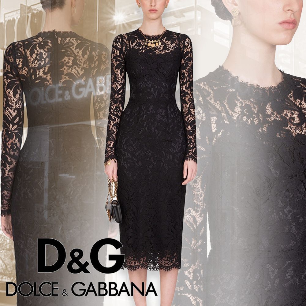 DOLCE&GABBANA】フラワーレース タイトドレス クルーネック (Dolce