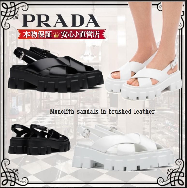 ◇PRADA◇シンプル♪モノリス ブラッシュドレザー サンダル (PRADA