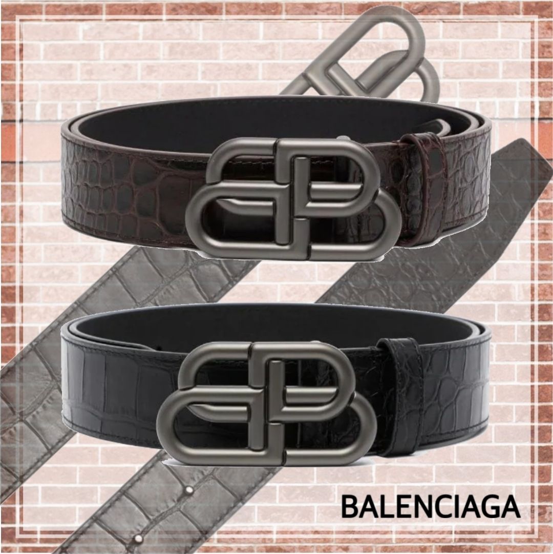 BALENCIAGA*クロコダイルエンボスカーフスキン BB ラージ ベルト BALENCIAGA*クロコダイルエンボスカーフスキン BB ラージ ベルト