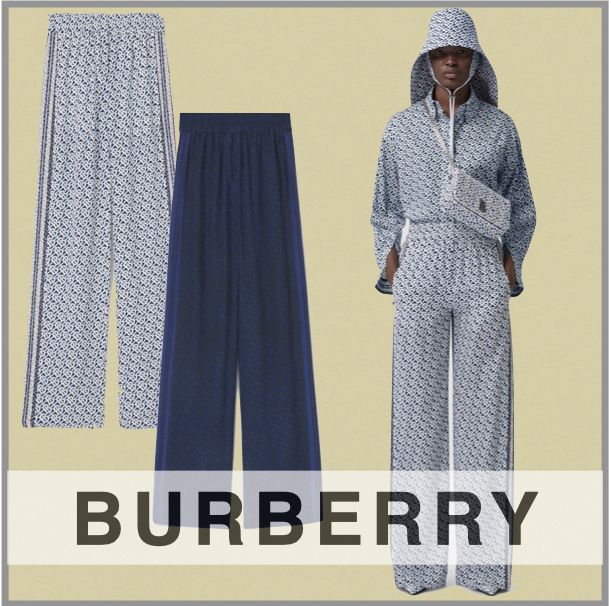 BURBERRY】モノグラムストライプ シルク ワイドレッグ パンツ ...