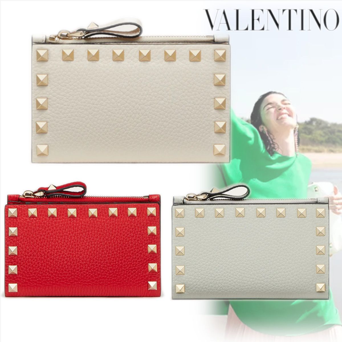 VALENTINO ロックスタッズ カーフスキン カードケース 完売前に VALENTINO ロックスタッズ カーフスキン カードケース 完売前に