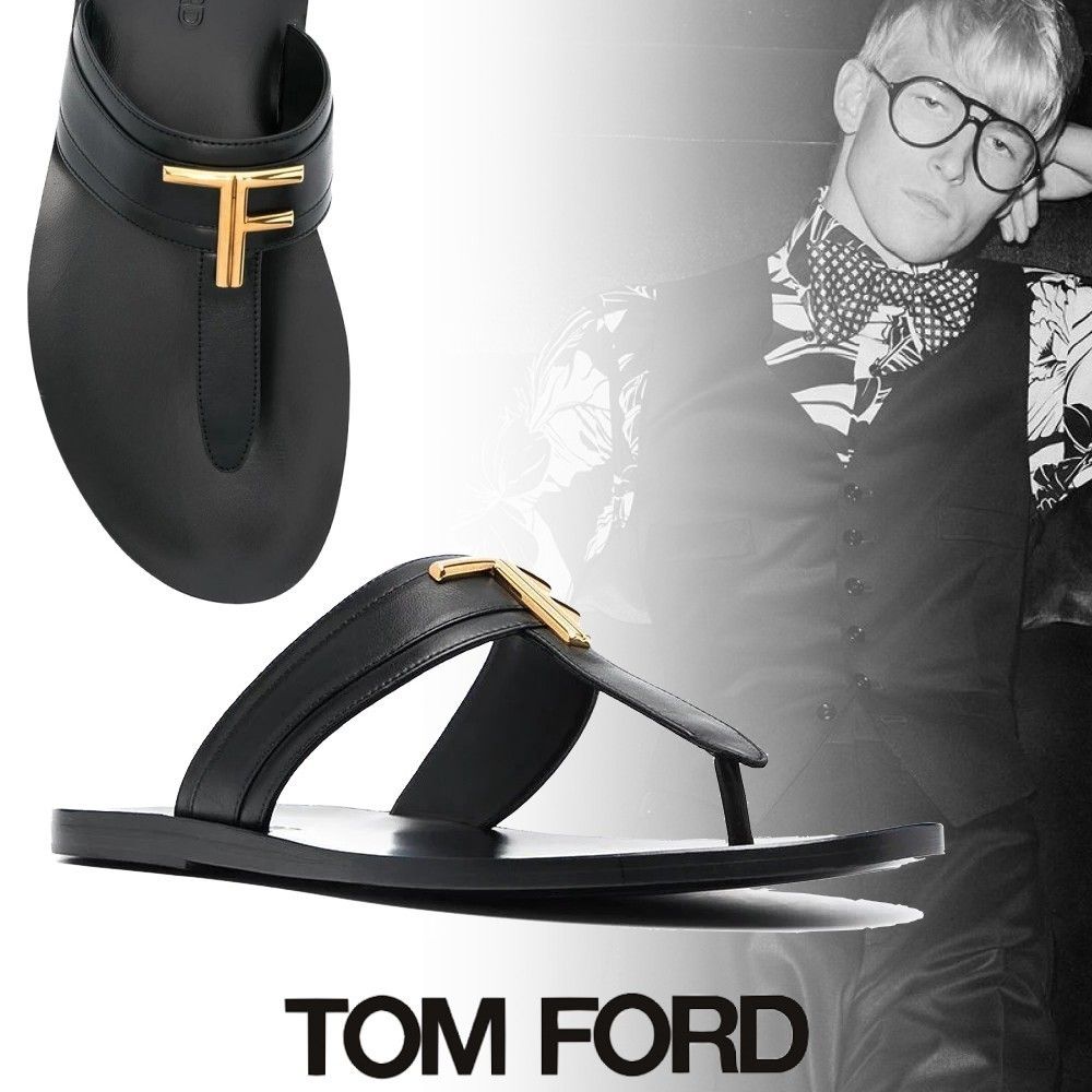 SENSE掲載 TOM FORD レザー ブランドロゴ サンダル ブラック (TOM FORD ...