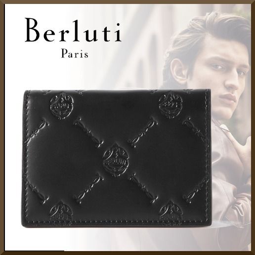 BERLUTI】エンボス加工 クレスト ロゴ カードケース ブラック (Berluti