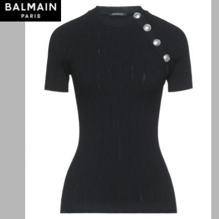 ★BALMAIN プルオーバー ブラック 薄手ニット メタル装飾 半袖♪ ★BALMAIN プルオーバー ブラック 薄手ニット メタル装飾 半袖♪