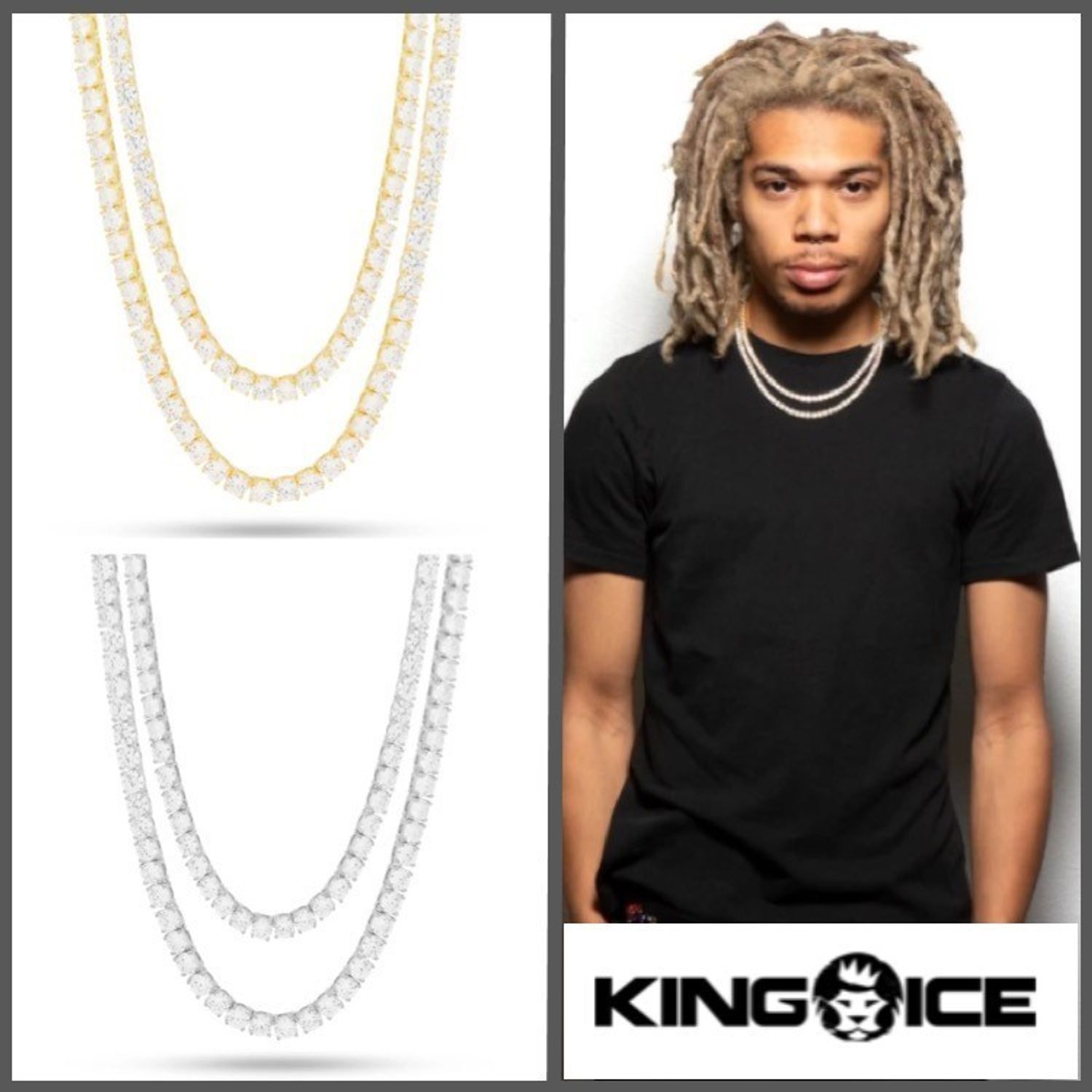 King Ice 5mm かっこいいテニスチェーンチョーカーセット King Ice ネックレス チョーカー 5mm Tennis Chain Choker Set Buyma