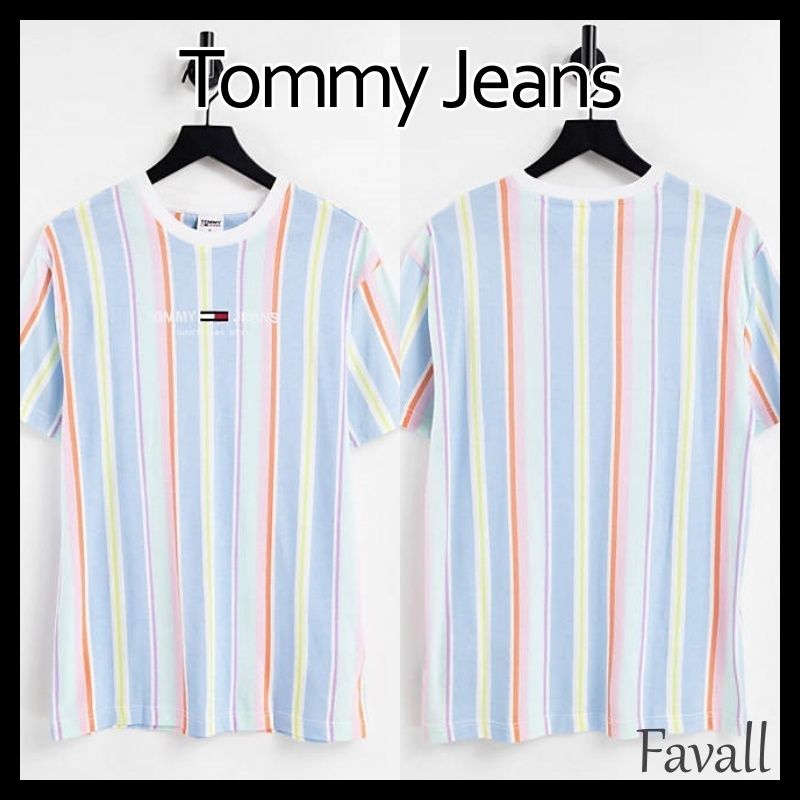 Tommy Jeans】パステルセントラルロゴストライプTシャツ 送込 (Tommy Tommy Jeans】パステルセントラルロゴストライプTシャツ 送込 (Tommy