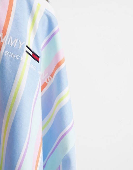 Tommy Jeans】パステルセントラルロゴストライプTシャツ 送込 (Tommy Tommy Jeans】パステルセントラルロゴストライプTシャツ 送込 (Tommy