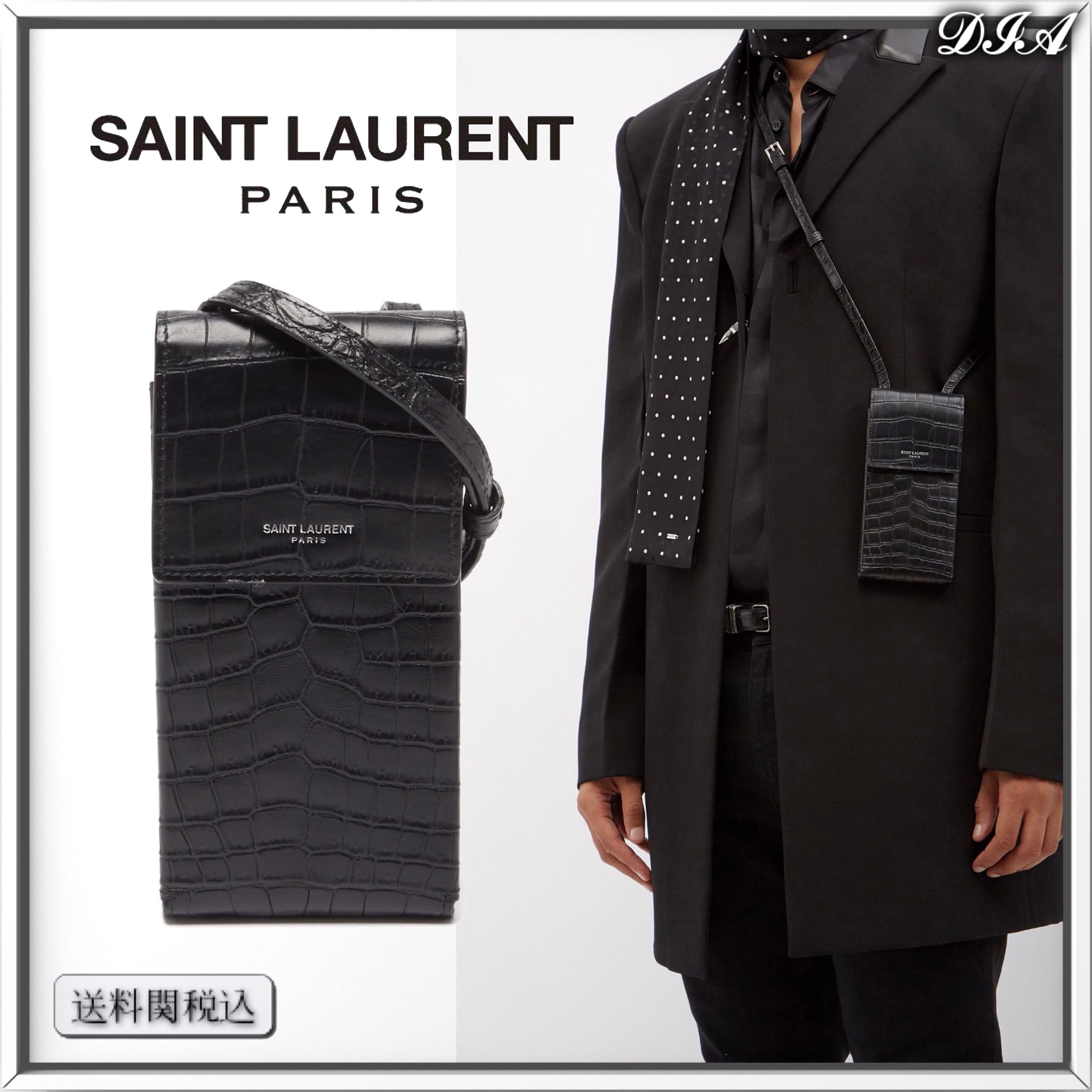 SAINT LAURENT クロコダイルパターン レザー フォンポーチ 人気 (Saint SAINT LAURENT クロコダイルパターン レザー フォンポーチ 人気 (Saint